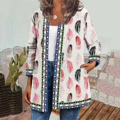 DressBetty - Womens Overcoat Casual Plus Size Leisure Retro Graphic Printed Winter Open Front Long Sleeve Outwear Cardigan Coat Fashion