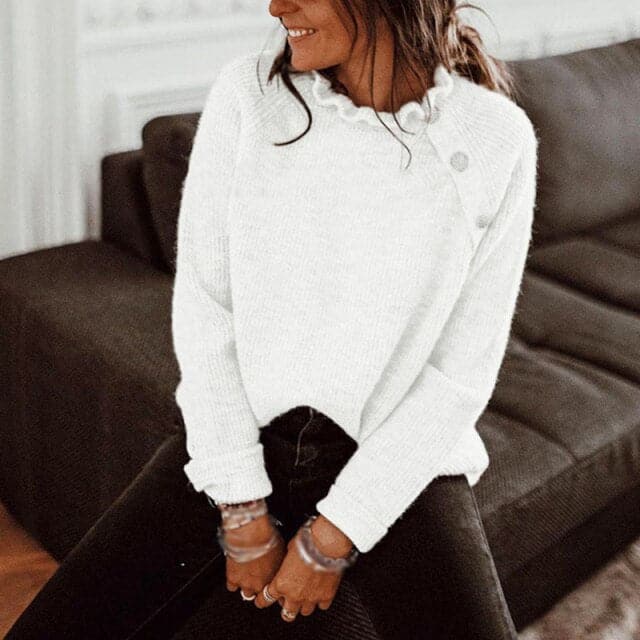 DressBetty - Women Casual Sweater Spring Autumn Long Sleeve Basic Knitted Tops Loose Pullover White Khaki Sweaters for Women