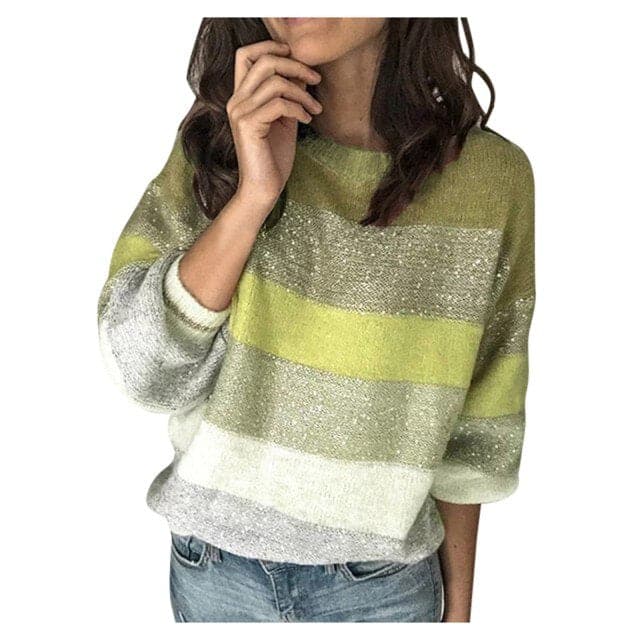 DressBetty - Sweaters Women Korean Harajuku Casual Loose Stripe Stitching Commute Jacquard Knitted Pullover Women Jumper
