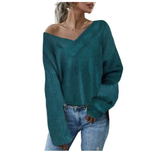 DressBetty - Women Knitted Sweater Solid Sweater Long Sleeve Knitted Jersey Loose Waist Thermal Sweater Thick Knitted Sweatshirt