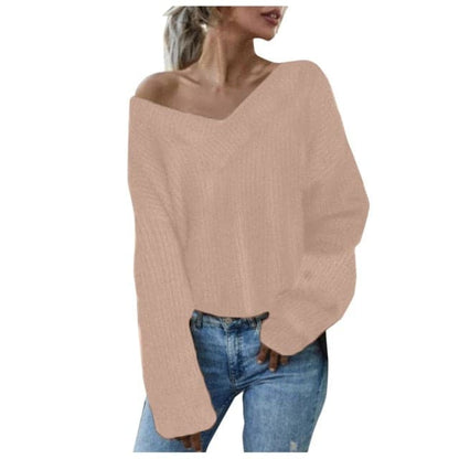 DressBetty - Women Knitted Sweater Solid Sweater Long Sleeve Knitted Jersey Loose Waist Thermal Sweater Thick Knitted Sweatshirt