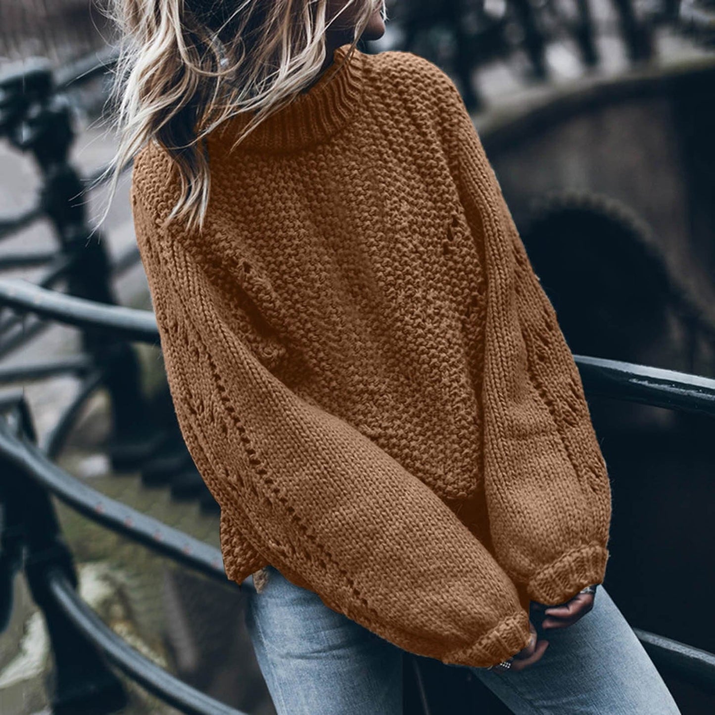 DressBetty - Women Pullovers Fashion Round Neck Long Sleeve Hollow Hole Loose Sweater Pullovers Jerseys