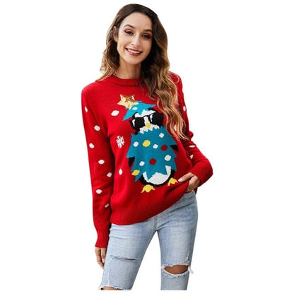 DressBetty - Women Christmas Sweater Harajuku Knitted Streetwear Cute Little Penguin Cartoon Pullover O-Neck Oversize Casual Ladies Sweaters