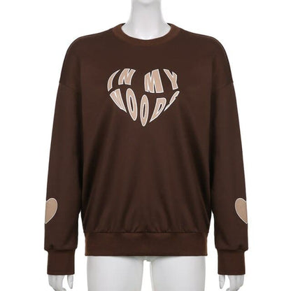 DressBetty - Oversized Hoodie Women Letter Heart Printed Fashion Sweatshirt Crewneck Long Sleeve Casual Pullovers Autumn Pullovers