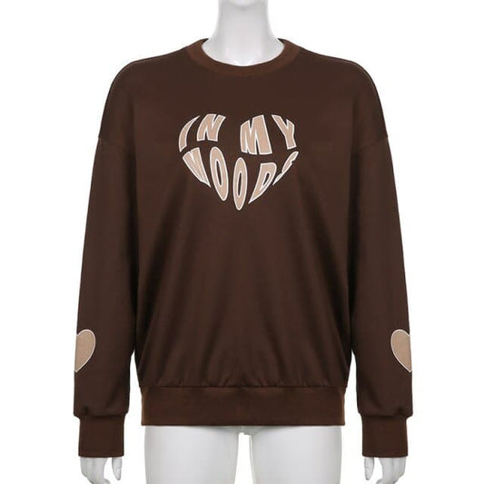 DressBetty - Oversized Hoodie Women Letter Heart Printed Fashion Sweatshirt Crewneck Long Sleeve Casual Pullovers Autumn Pullovers