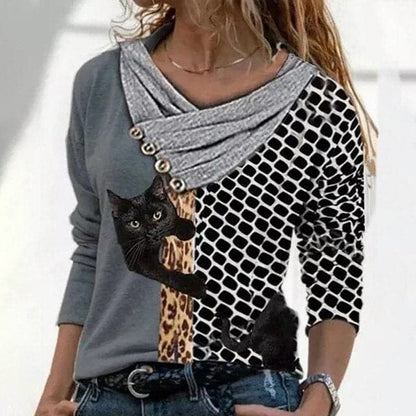 DressBetty - Women Tunic Vintage Casual Tops Cross V-neck Buttons Printing Long Sleeve Sweaters Top Summer Female T-shirt Female Clothing