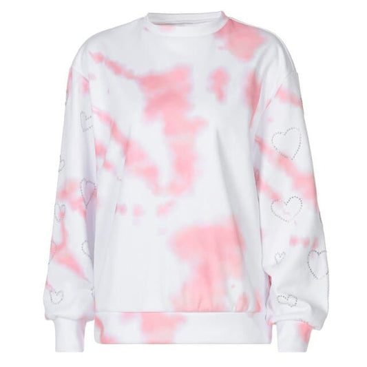 DressBetty - Y2K Pink Tie Dye Hoodies Loose Oversized Long Sleeve O-Neck Sweatshirt Autumn Winter Women Clothes Patchwork Pullover Streetwear