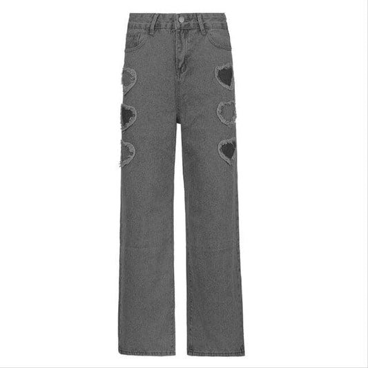 DressBetty - Y2K Women High Waisted Zip Straight Denim Pants Pure Color Vintage Oversized Pants With Pockets