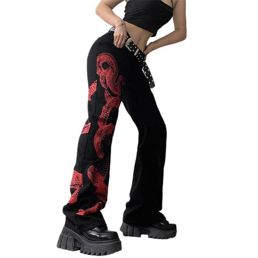 DressBetty - Low Waist Hippie Jeans Long Trousers Women Drawstring Ruched Flare Pants Skin Friendly Comfortable Dark Weird Puss