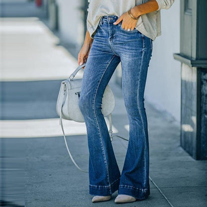 DressBetty - Women Denim Trousers Flared Trousers Casual Pants Zipper Slim Jeans Do Not Show Thick Legs
