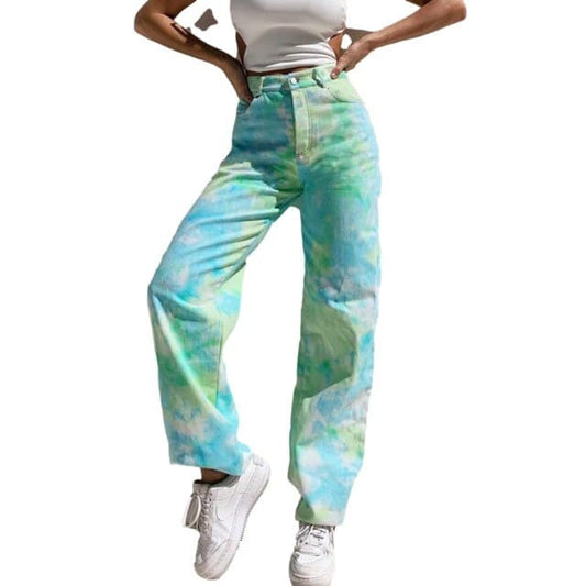 DressBetty - Streetwear Summer Rainbow Tie Dye Printed Jeans High Waist Straight Gradient Loose Denim Pants Y2K Wide Leg Jean Denim Trousers