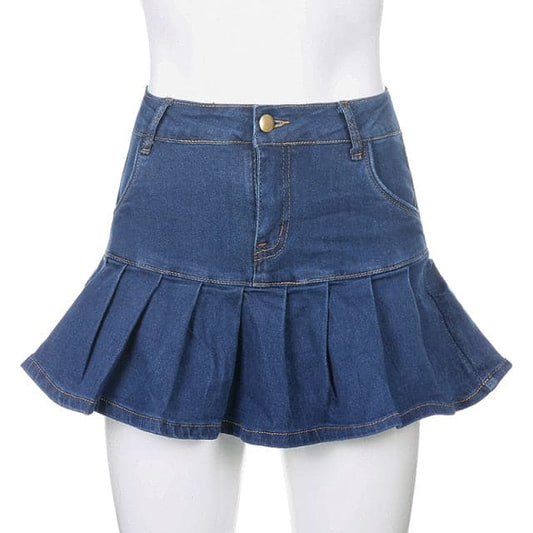 DressBetty - Harajuku High Waist Women Jeans Skirts Pleated Y2K Skinny Blue Denim Mini Skirt Summer Pop Ruffles Streetwear Bottom Korean