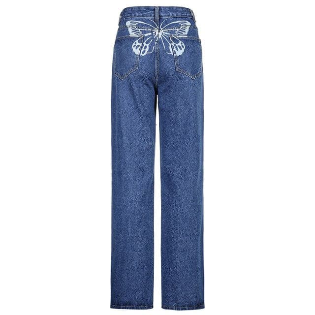 DressBetty - Butterfly Print Casual Jeans Woman High Waist Denim Pants