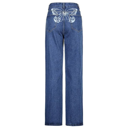 DressBetty - Butterfly Print Casual Jeans Woman High Waist Denim Pants