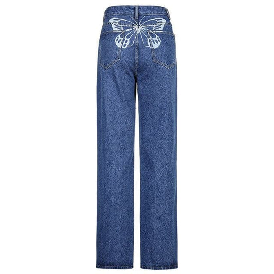 DressBetty - Butterfly Print Casual Jeans Woman High Waist Denim Pants