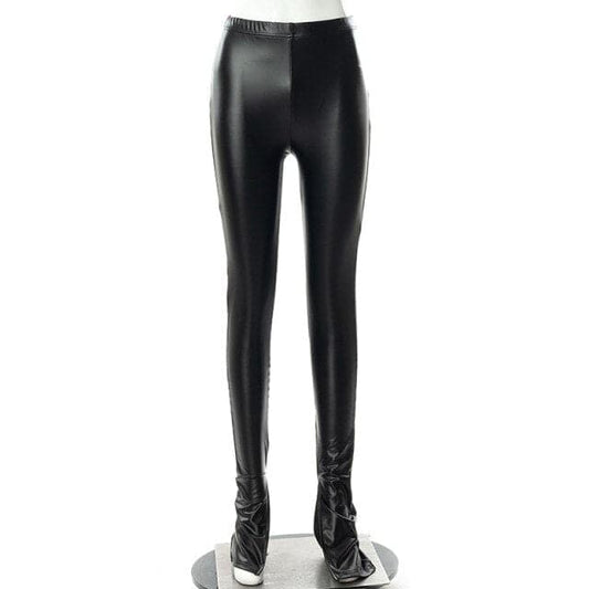 DressBetty - Women Pu Leather Pants Hollow Out Solid Color High Streetwear Party Night Clubwear Long Pencil Pants For Women Outfit