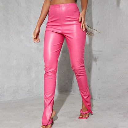 DressBetty - Women Pu Leather Pants Hollow Out Solid Color High Streetwear Party Night Clubwear Long Pencil Pants For Women Outfit