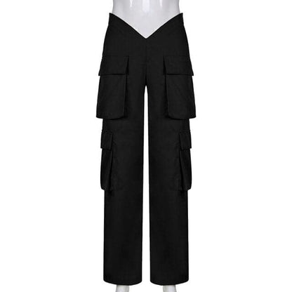 DressBetty - Casual Pocket Cargo Black Pants Harajuku Streetwear Clothes