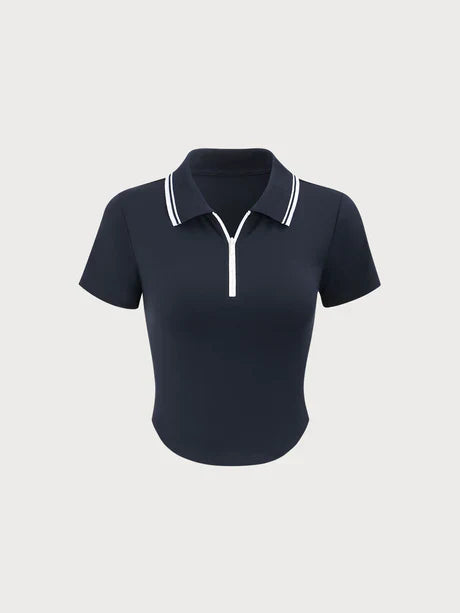 Navy Collar Short Sleeve Top