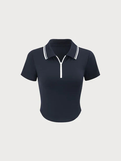Navy Collar Short Sleeve Top