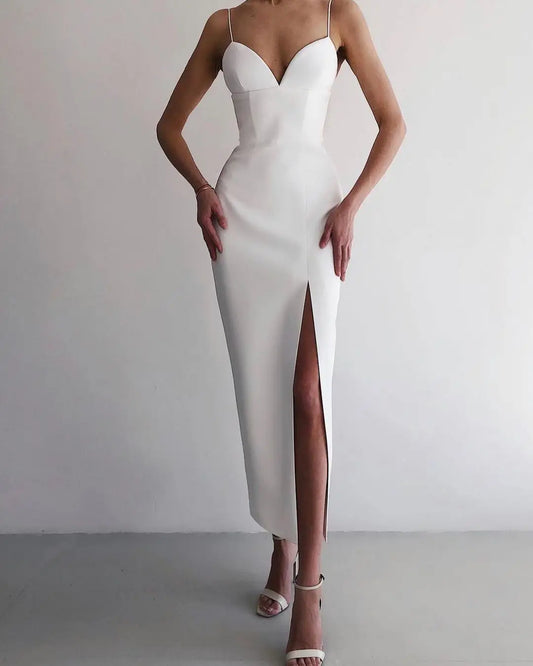 DressBetty - 2024 Elegant High Slit Bodycon Spaghetti Straps Corset Midi Dress