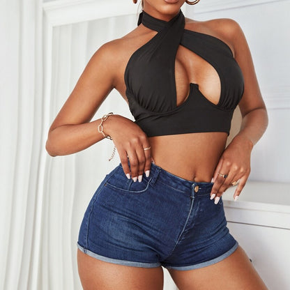 DressBetty - Hollow Out Cross Halter Neck Tank Top